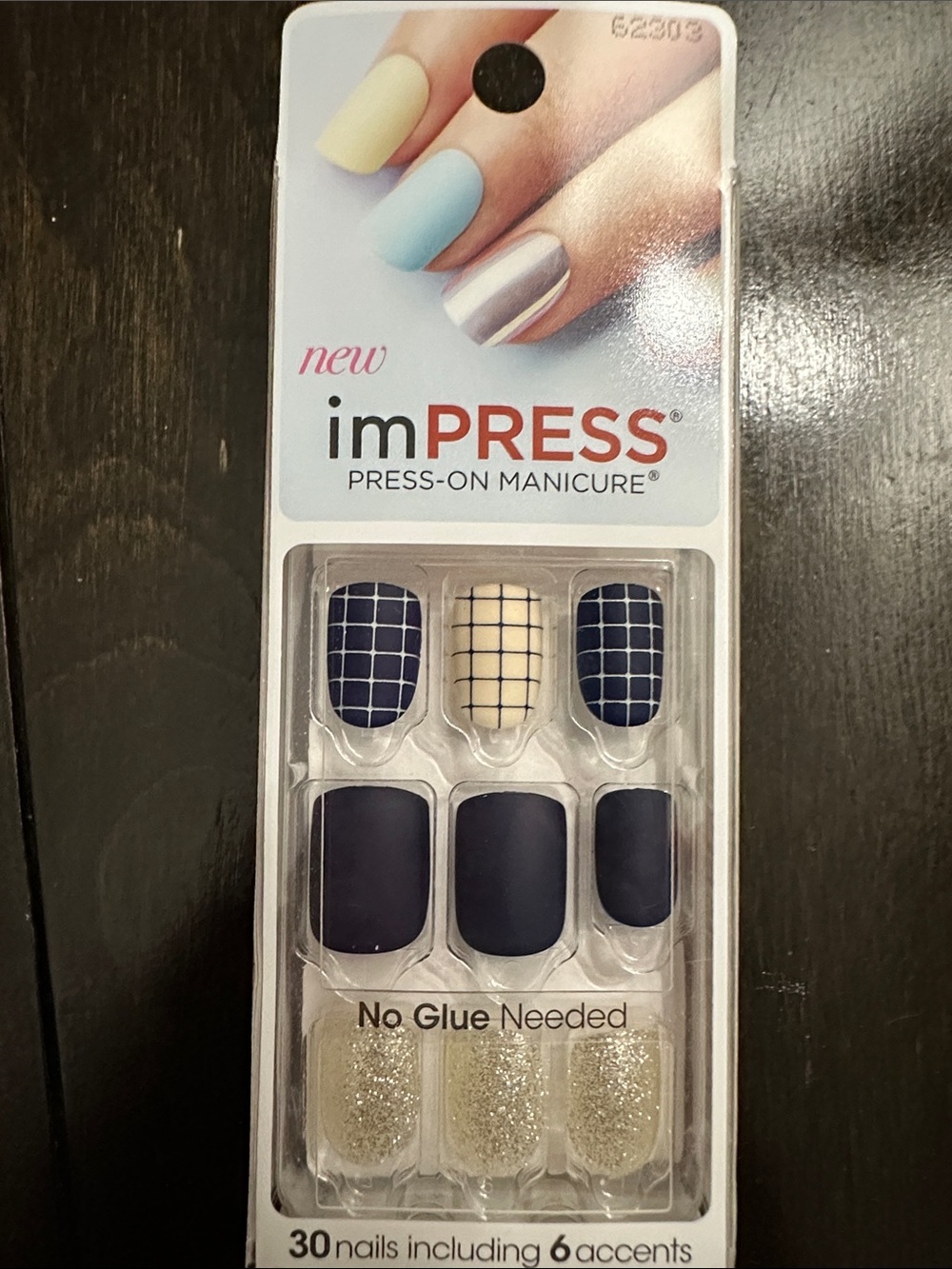 imPRESS Navy, Cream & Glitter Press-On Nail Kit
